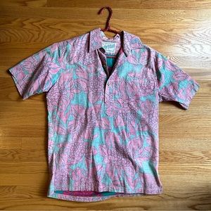 Vintage Reverse Print Hawaiian Shirt pink/teal